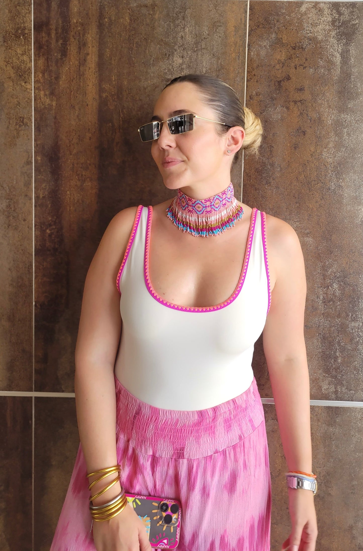 Choker flecos rosa
